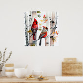 Berkenboom en kardinalen Poster (Keuken)