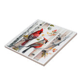 Berkenboom en kardinalen Tegel Tegeltje (Zijkant)