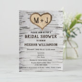 Berkenboom hart initialen bruids douche uitnodigin kaart (Staand voorkant)