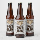 Berkenboom hart initialen rustieke bruiloft bier etiket (Flessen)
