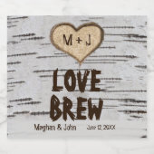 Berkenboom hart initialen rustieke bruiloft bier etiket (Enkel label)