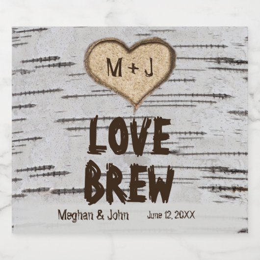 Berkenboom hart initialen rustieke bruiloft bier etiket (Enkel label)