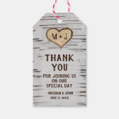 Berkenboom hart initialen rustieke bruiloft Dank u Cadeaulabel (Voorkant)