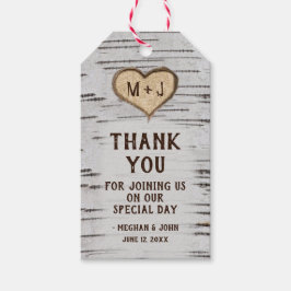 Berkenboom hart initialen rustieke bruiloft Dank u Cadeaulabel