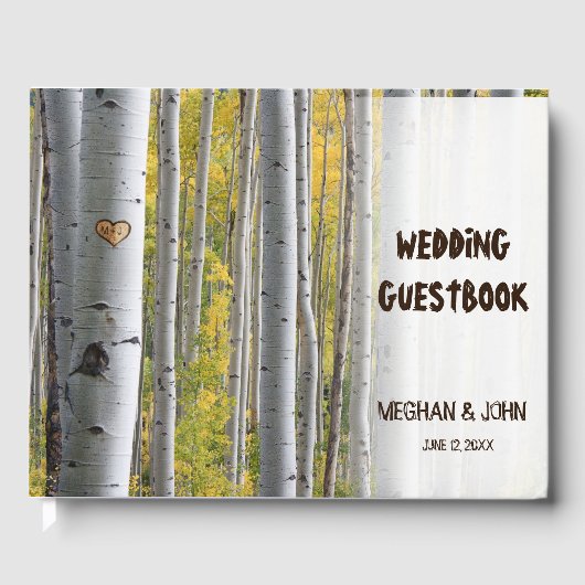 Berkenboom hart initialen rustieke bruiloft gastenboek (Voorkant)