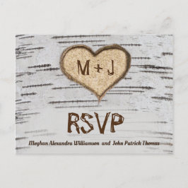 Berkenboom hart initialen rustieke bruiloft RSVP Briefkaart