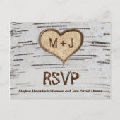Berkenboom hart initialen rustieke bruiloft RSVP Briefkaart (Voorkant)