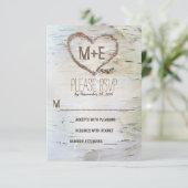 Berkenboom hart initialen rustieke bruiloft RSVP-k RSVP Kaartje (Staand voorkant)