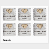 Berkenboom hart initialen rustieke bruiloft sticke vierkante sticker (Vel)