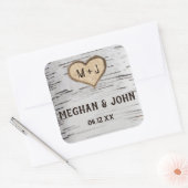 Berkenboom hart initialen rustieke bruiloft sticke vierkante sticker (Envelop)