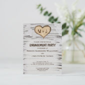 Berkenboom hart initialen rustieke verlovingsfeest briefkaart (Staand voorkant)