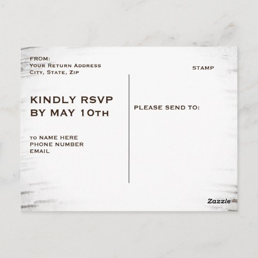 Berkenboom hart initialen rustieke verlovingsfeest briefkaart (Achterkant)