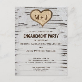 Berkenboom hart initialen rustieke verlovingsfeest briefkaart