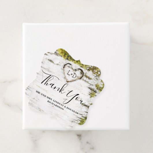 Berkenboom hart rustiek dank u bedankjes labels (In situ)