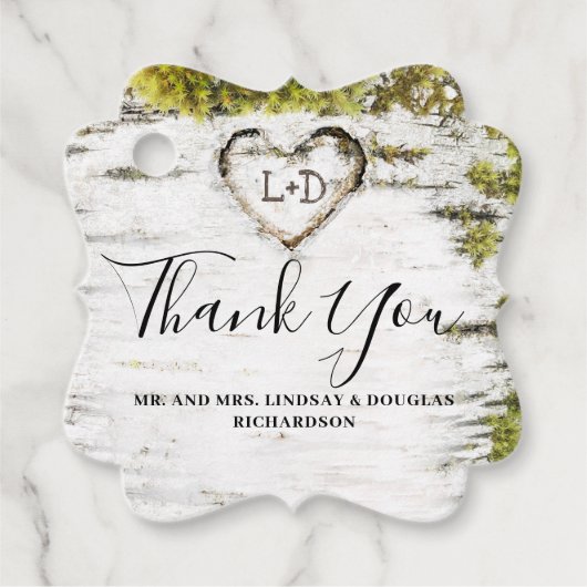 Berkenboom hart rustiek dank u bedankjes labels (Voorkant)