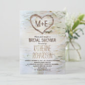 Berkenboom hart rustiek vrijgezellenfeest nodigt u kaart (Staand voorkant)