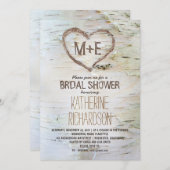 Berkenboom hart rustiek vrijgezellenfeest nodigt u kaart (Voorkant / Achterkant)