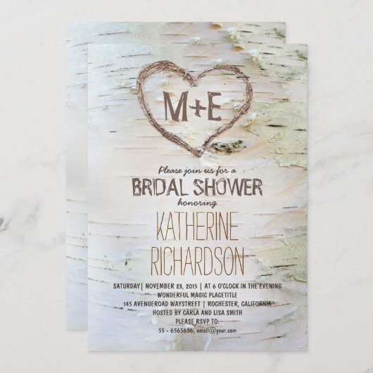 Berkenboom hart rustiek vrijgezellenfeest nodigt u kaart (Voorkant / Achterkant)