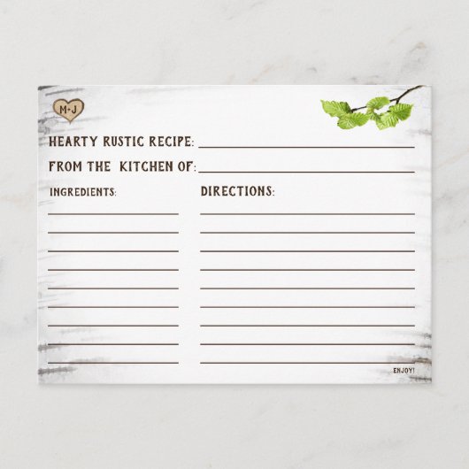 Berkenboom hart rustiek vrijgezellenfeest receptka briefkaart (Voorkant)