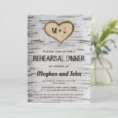 Berkenboom hart rustieke bruiloft repetitie uitnod kaart (Staand voorkant)