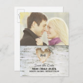 Berkenboom Hart Rustieke Foto Save the Date Aankondigingskaart (Voorkant / Achterkant)