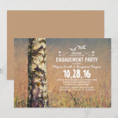 Berkenboom & liefdeshart rustieke verlovingsfeest kaart (Voorkant / Achterkant)