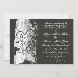 Berkenboom met gesneden hart initialen kaart