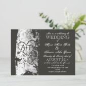 Berkenboom met gesneden hart initialen kaart (Staand voorkant)