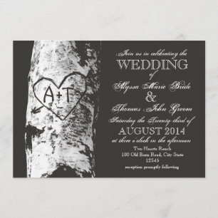 Berkenboom met gesneden hart initialen kaart