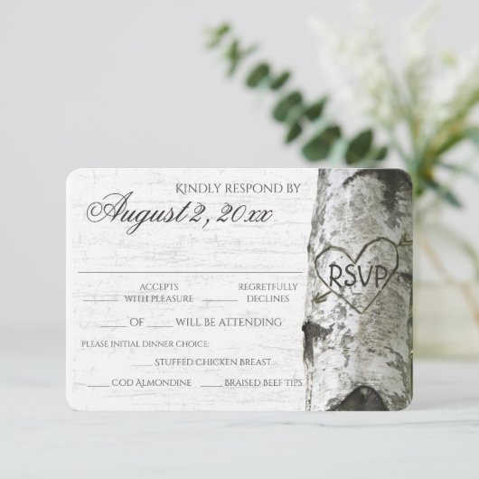 Berkenboom met gesneden hart RSVP (Staand voorkant)