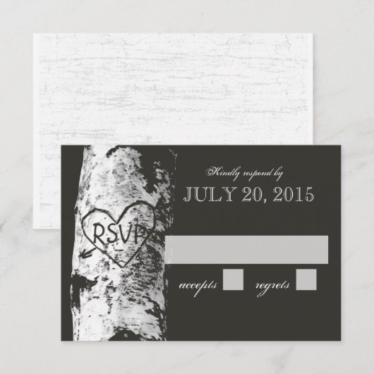 Berkenboom met gesneden hart RSVP Kaartje (Voorkant / Achterkant)