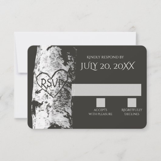 Berkenboom met gesneden hart RSVP Kaartje (Voorkant)