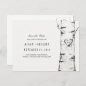 Berkenboom rustiek hout hart opslaan van de datum aankondigingskaart (Voorkant / Achterkant)