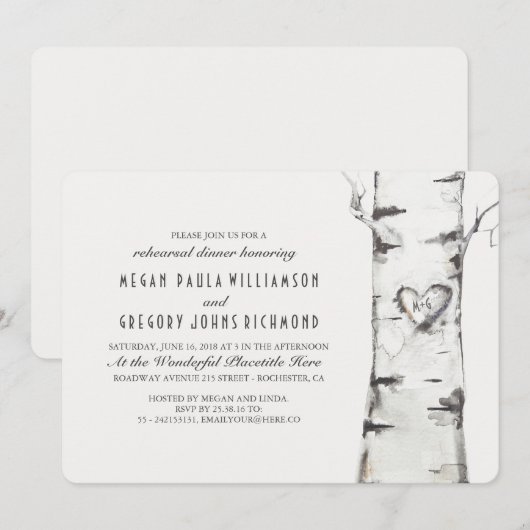 Berkenboom rustiek repetitie diner kaart (Voorkant / Achterkant)