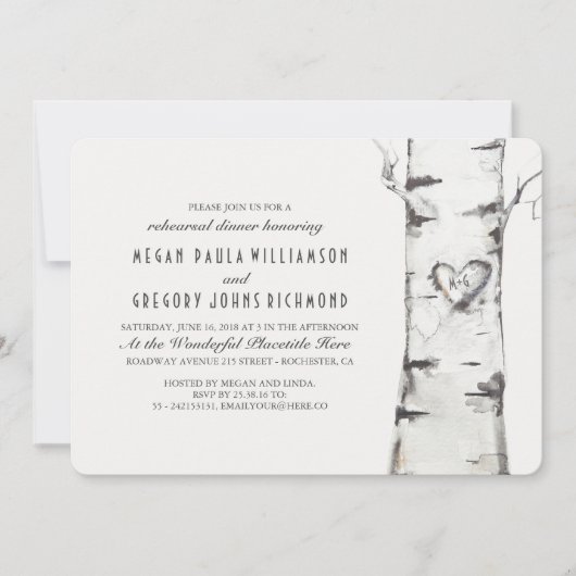 Berkenboom rustiek repetitie diner kaart (Voorkant)