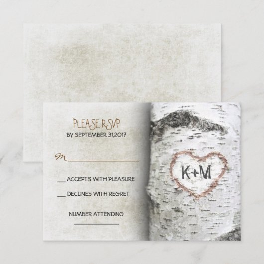 Berkenboom rustieke bruiloft RSVP Kaarten Kaartje (Voorkant / Achterkant)