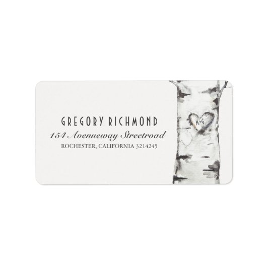 Berkenboom rustieke gesneden hart bruiloft etiket (Voorkant)