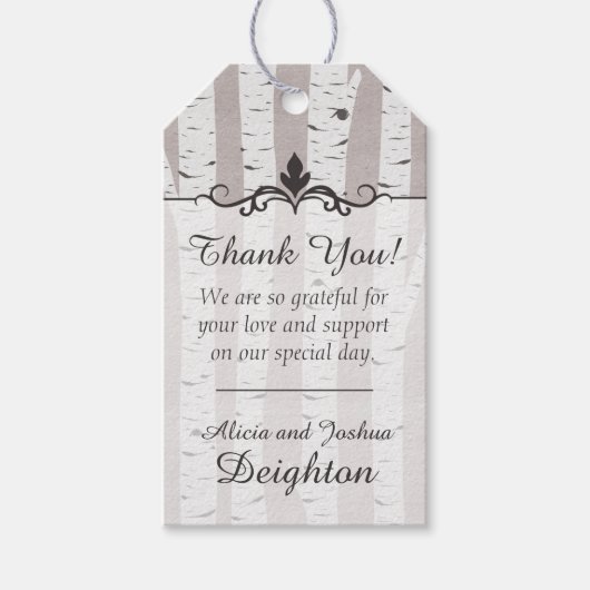 Berkenboom rustieke hout Natuur bruiloft dank u Cadeaulabel (Voorkant)