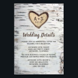 Berkenboom rustieke land bruiloft invoegen Kaarten<br><div class="desc">Birch Tree Rustic Country Wedding Insert Kaarten - heeft een witte berkenbast achtergrond met tinten van bruin, grijs, zwart en andere neutrale kleuren. Het ontwerp heeft ook een realistisch gesneden hart op de berkenbast dat je je initialen en gebeurtenisdatum kunt "snijden" en moderne typografische lettertypen, voor toegevoegde flair, worden gebruikt...</div>