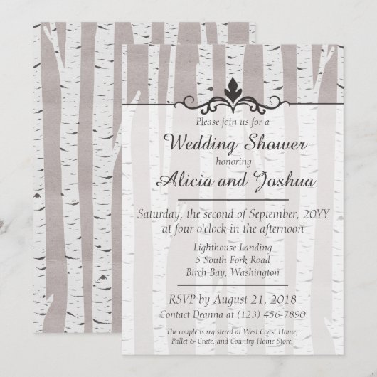 Berkenboom Rustieke Natuur Bruidsmeisjes Uitnodigi Kaart (Voorkant / Achterkant)