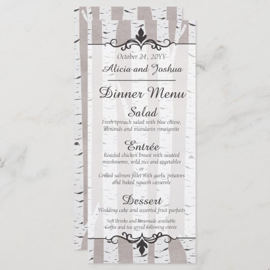 Berkenboom rustieke Natuur bruiloft diner menu (Voorkant / Achterkant)