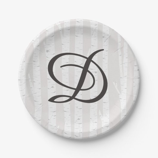 Berkenboom rustieke Natuur Monogram bruidstaart Papieren Bordje (Voorkant)