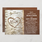 Berkenboom schors hart rustieke bruiloft uitnodigi kaart (Voorkant / Achterkant)