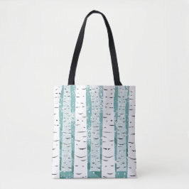 Berkenboom sneeuwvlok winter gestreept blauwgroen  tote bag