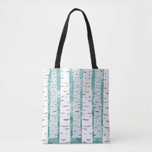 Berkenboom sneeuwvlok winter gestreept blauwgroen  tote bag