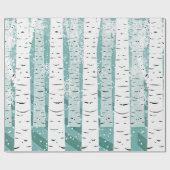 Berkenboom Witte Schors op Blauwe Winter Cadeaupapier (Vlak)