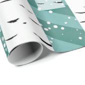 Berkenboom Witte Schors op Blauwe Winter Cadeaupapier (Rol Hoek)