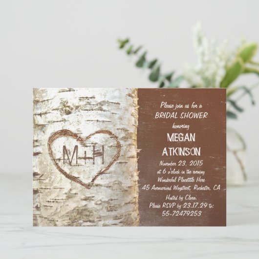 Berkenboomschors hart rustiek vrijgezellenfeest kaart (Staand voorkant)