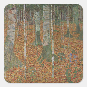 Berkenbos door Gustav Klimt, Vintage Art Nouveau Vierkante Sticker