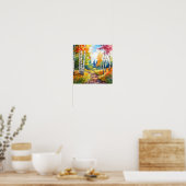 Berkenbos levendige kleuren schilderij Poster (Keuken)